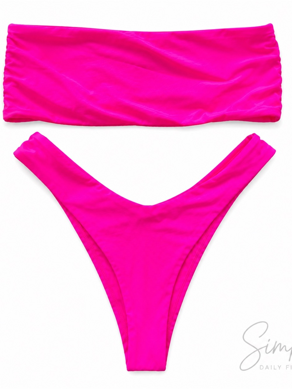 NWOT Hot Pink Bandeau Bikini Set Medium High Cut Cheeky Swimwear